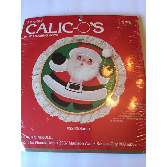 Santa Applique Calicos In 10" Framing Hoop Craft Kit 2203 Vintage Dated 1982 NEW - Picture 3 of 6